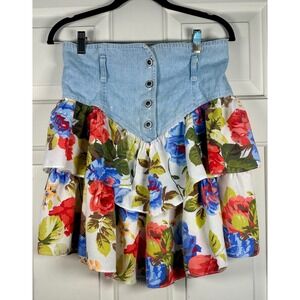 VINTAGE SWITCH USA, Genuine 80's Denim & Flor High Waist Mini Skirt Sz 9 Retro